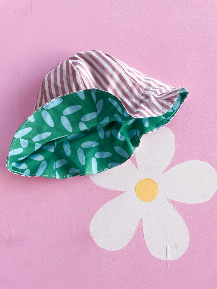 Cappellino righe rosa + spighe verdi