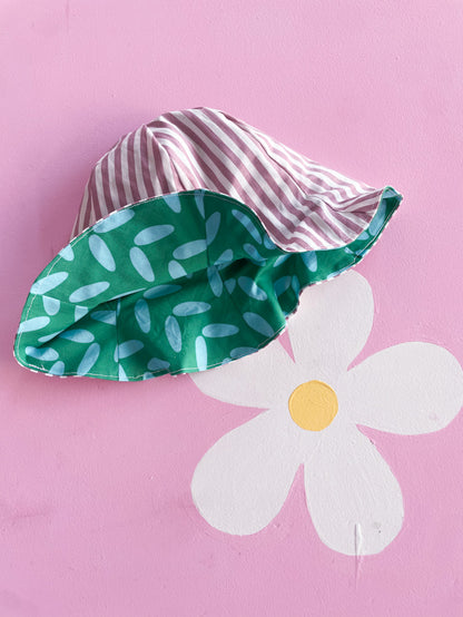 Cappellino righe rosa + spighe verdi